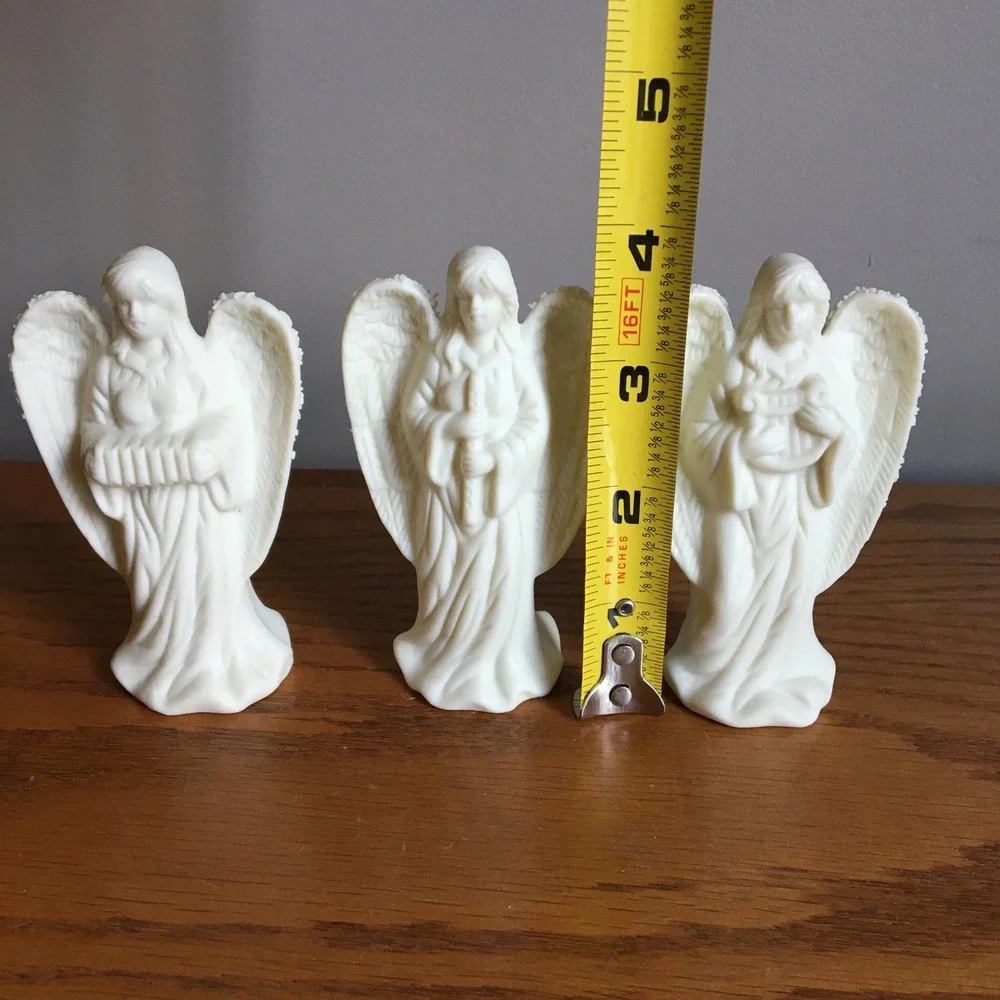 Vintage Angel Figurines Set of 3 White Porcelain Bisque Instruments Musical